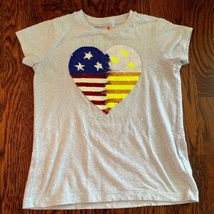 Crewcuts girls American flag flip shirt blue size 8